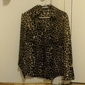 Express Leopard Flowy Blouse